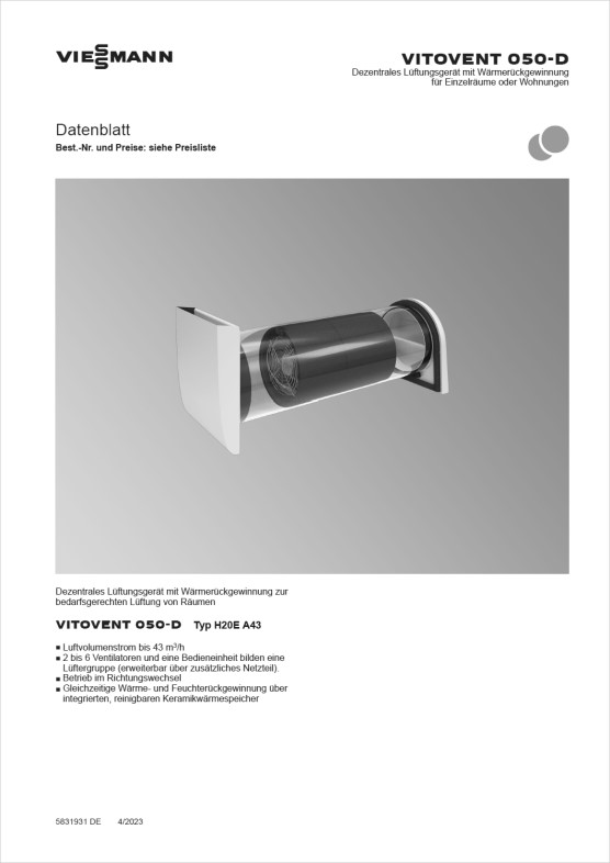 Viessmann Datenblatt Vitovent 050-D