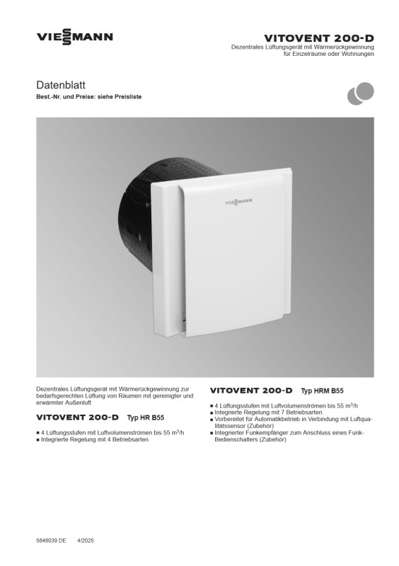 Viessmann Datenblatt Vitovent 200-D