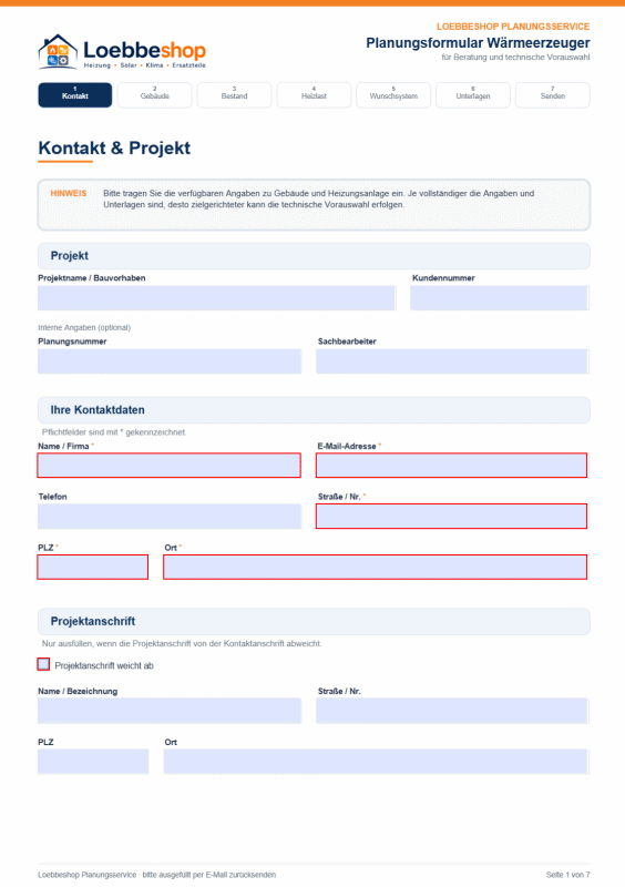 Cover Planungsformular Wärmeerzeuger