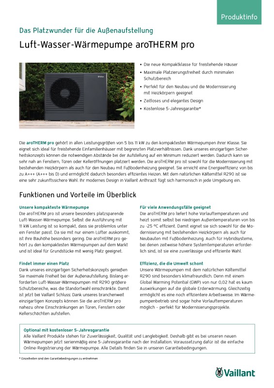 Cover der Vaillant Produktinformation aroTHERM pro